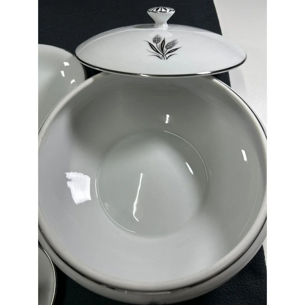 S China Japan A-5263 Fine China Set Silver Wheat White Porcelain Vintage 20+ Pcs
